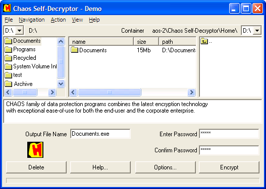 Screenshot for CHAOS Self Decryptor 3.9